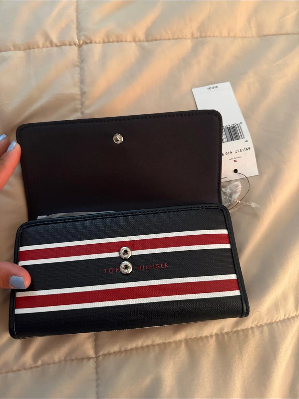 Tommy Hilfiger Black Wallet with Red and White Stripes